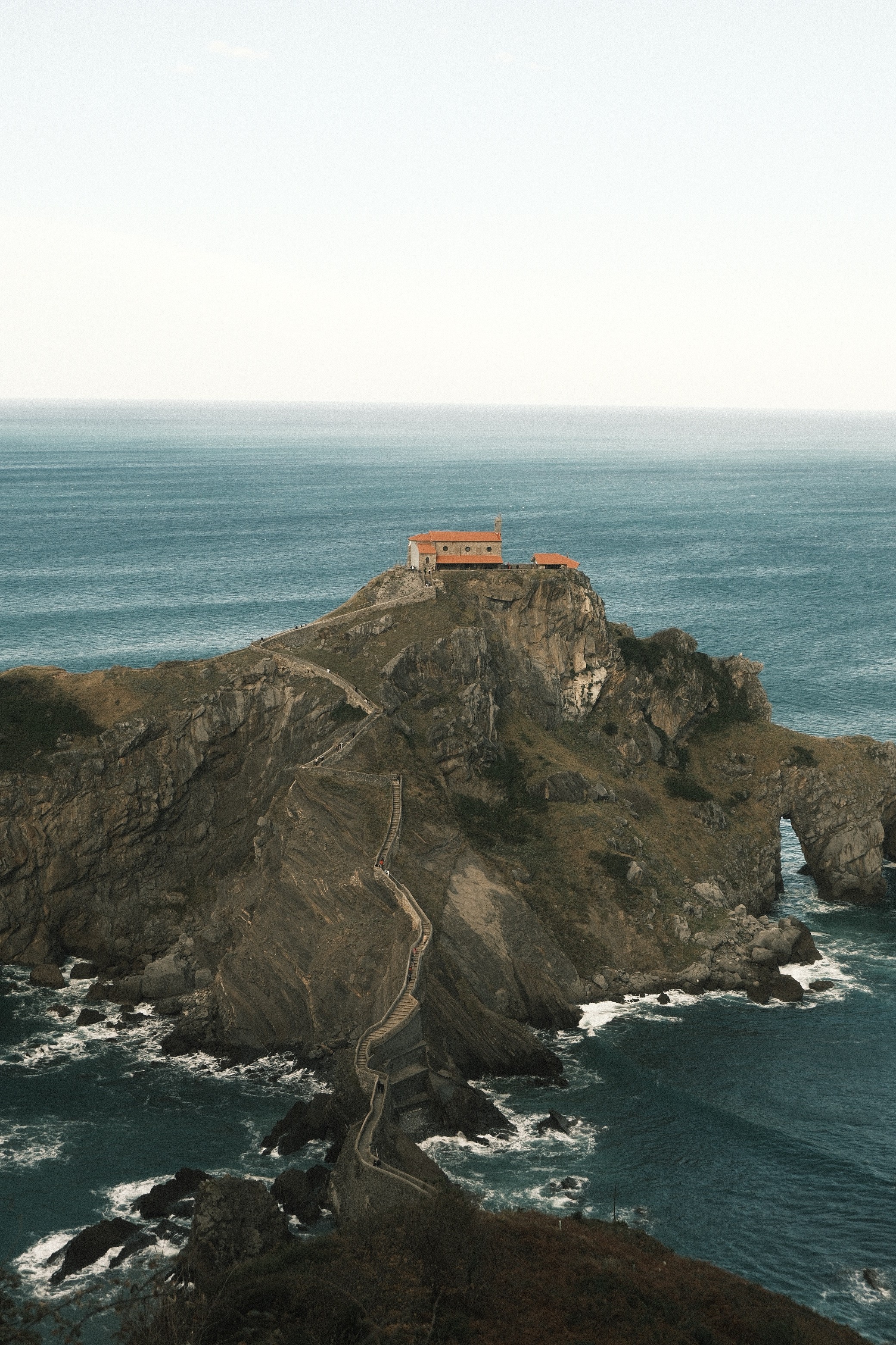 Image of a church on top of a mountain in St. Joan Gaztelugatxe in Spain